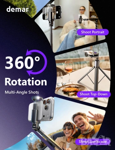 LISEN 170 см статив за телефон, селфи стик статив с дистанционно за iPhone и Android, снимка 4 - Селфи стикове, аксесоари - 53961286