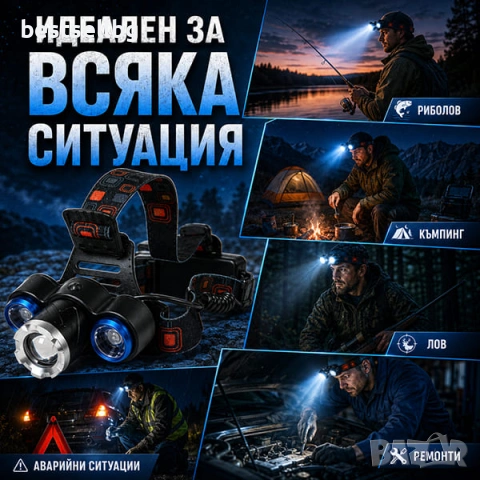 Мощен акумулаторен LED челник фенер за глава за къмпинг лов риболов палатка велосипед туризъм колело, снимка 3 - Къмпинг осветление - 24114256