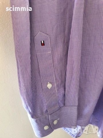 Мъжка риза Tommy Hilfiger Tailored Fit лилава карирана риза размер XL 100% памук, снимка 5 - Ризи - 54728319