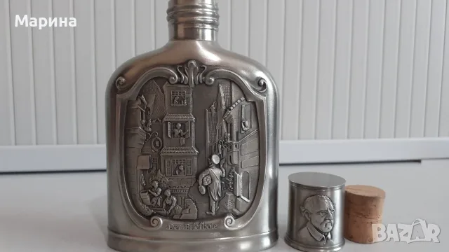 Джобна манерка и 2 чаши за ракия от калай   Antik*Vintage #149, снимка 2 - Антикварни и старинни предмети - 55391642