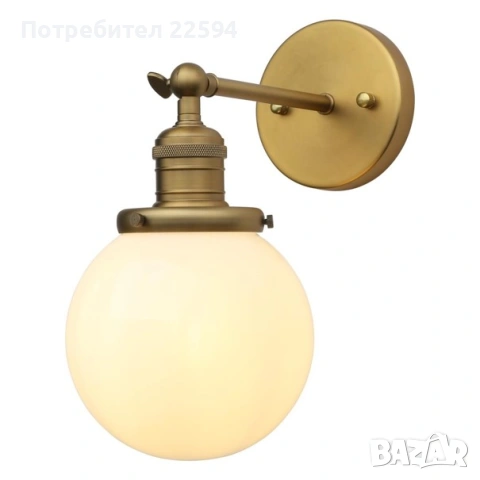 Винтидж индустриален бял стъклен стенен аплик