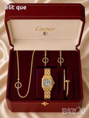 часовник,колие,гривна и обеци cartier от висококачествена неръждаема стомана , снимка 5 - Гривни - 55343416