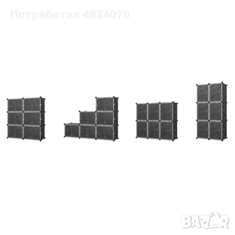 Черен модулен шкаф за обувки 3 модула – 6-етажен органайзер с вратички, снимка 2 - Шкафове - 54671195