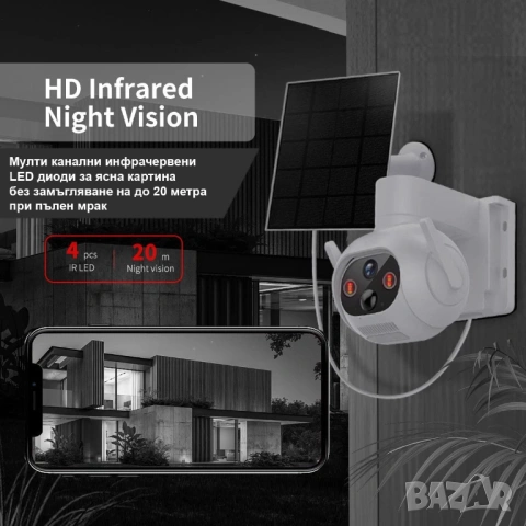 ICSEE Соларна Wifi камера с отделен панел 6MP 517Z, снимка 7 - IP камери - 44302963