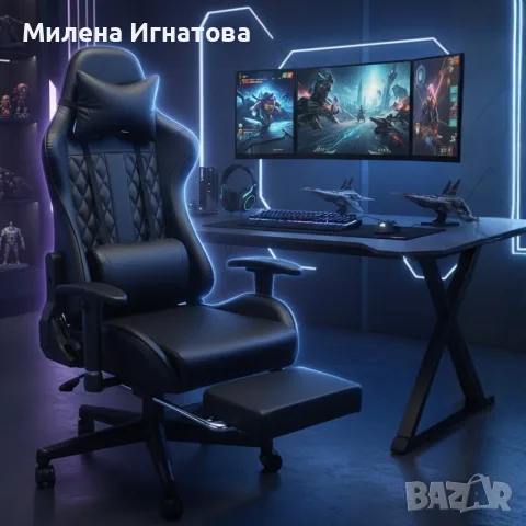 Ергономичен геймърски стол с функция за масаж и подложка за крака - червен, снимка 16 - Геймърски - 55620911