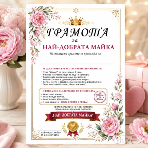 6759 Оригинален подарък за мама Грамота Най-добрата майка, А4
