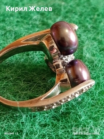 Изящен модерен сребърен пръстен с черни ПЕРЛИ и кристали стил и елегантност 54194, снимка 7 - Пръстени - 54027362