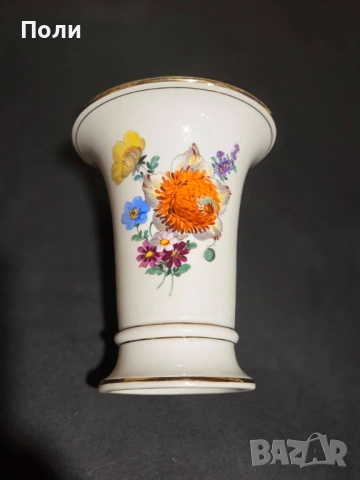 Порцеланова ваза с цветя, Meissen, 1950г., снимка 5 - Антикварни и старинни предмети - 54653901