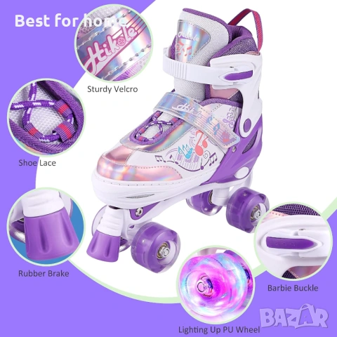 Ролкови кънки Hikole за момичета с 4 колела с ярки, регулируеми, дишащи 35-39 номер, снимка 2 - Други спортове - 54159809