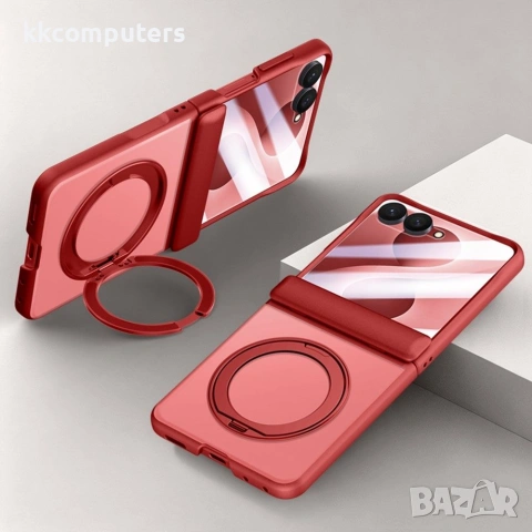За Samsung Galaxy Z Flip8 Магнитен PC TPU Калъф със Стойка 360°, Матов Гръб и Скрийн Протектор от За, снимка 4 - Калъфи, кейсове - 55198497