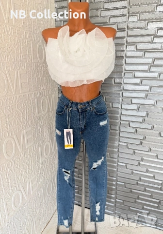 Дамски дънки Slim с накъсан ефект , снимка 9 - Дънки - 50013917