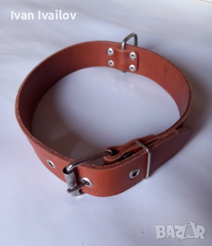 Мек нашийник от естествена кожа (цвят Коняк) – 4 см широк