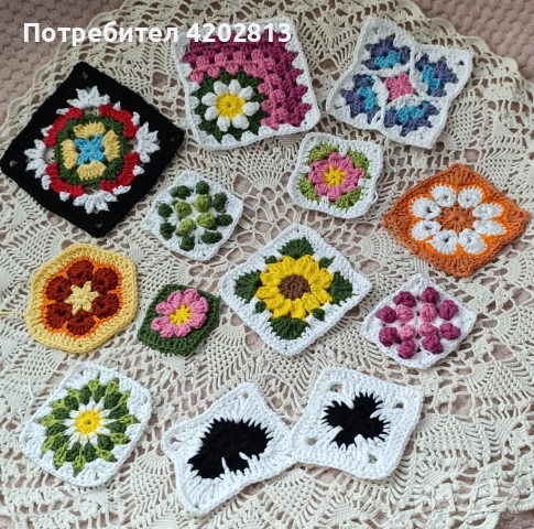 Ръчна изработка . Плетени квадрати от памучни конци  . За вашите проекти , снимка 5 - Декорация за дома - 54651326