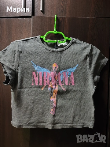 Кроп топ тениска Nirvana, М размер , снимка 3 - Тениски - 54159465