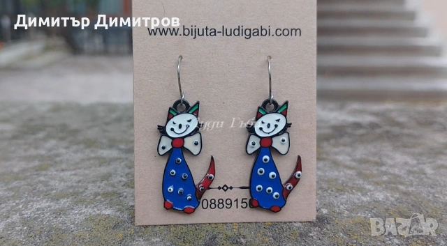 Дамски обеци Котки. Бижута Луди гъби. С кукички от стомана.