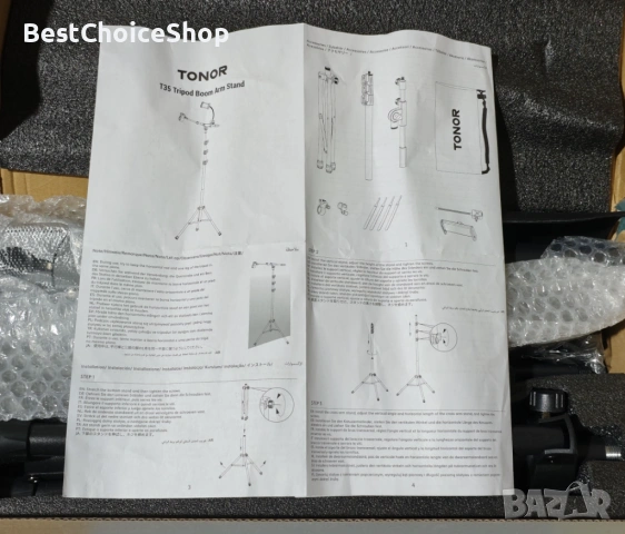 Стойка за микрофон TONOR с държач за таблет, статив за пода, регулируема височина и ъгъл, снимка 3 - Микрофони - 54184514