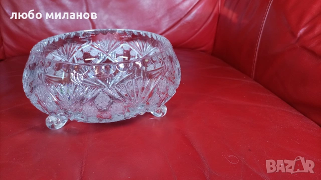 Разкошна кристална бонбониера, сухи мезета, ръчна гравюра, крачета, снимка 7 - Други - 55239384