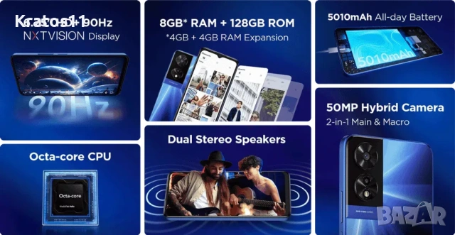 Смартфон TCL 505, 4GB + 4Gb, 128GB