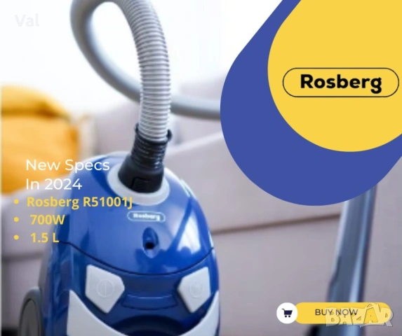 Прахосмукачка с торба Rosberg, 700W, 1.5 L, Аксесоари, снимка 2 - Прахосмукачки - 54907324