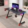 Геймърско бюро с RGB LED, Карбонов плот и поставки за чаша и слушалки – 120 см, черно, снимка 1
