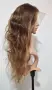 Естествена чуплива перука от бразилска коса 70-75 см - Lace Front 13x4, кафява с руси кичури, снимка 2