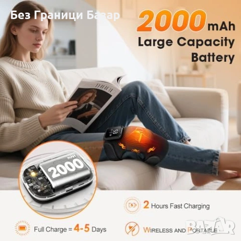 Нова Наколенка масажор с топлина за коляно рамо лакът 3 режима, загряване и вибрации, снимка 5 - Масажори - 53961080