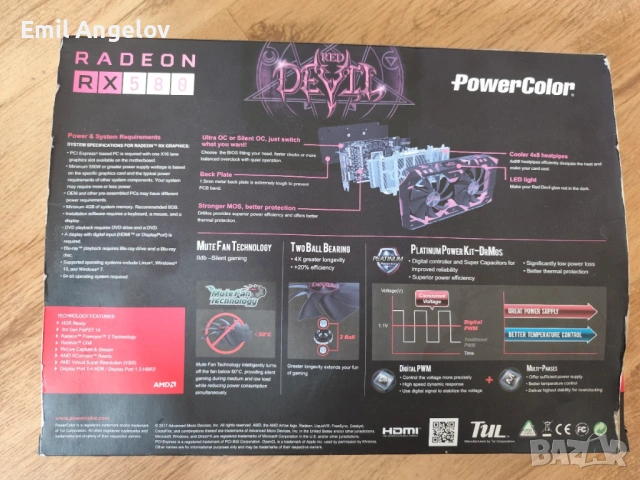 RX 580 8GB PowerColor Red Devil с кутия / Без копане, снимка 2 - Видеокарти - 54500390