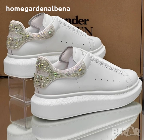 Дамски сникърси с камъчета, бели, еко кожа, размери, снимка 4 - Маратонки - 54202841