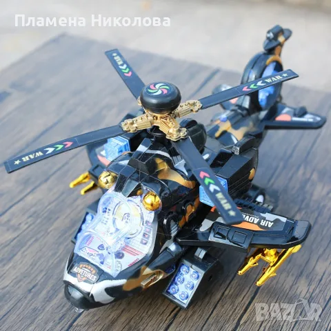 Светеща, електрическа, музикална играчка хеликоптер / Размер: 12х21х26.5см / Цвят: Черен