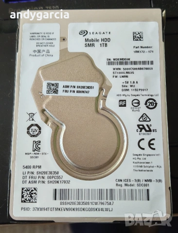  Seagate 1TB Mobile HDD SATA 6Gb/s 128MB Cache 2.5" Internal Bare Drive ST1000LM035 диск за лаптоп, снимка 2 - Твърди дискове - 54709570