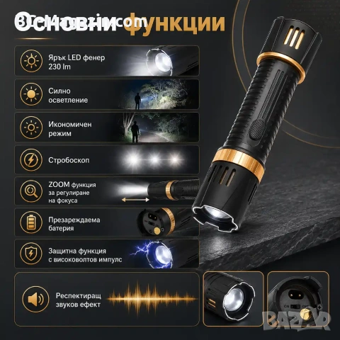 Мощен акумулаторен електрошок за самозащита с фенер кучегон самоотбрана при нападение от кучета хора, снимка 2 - Оборудване и аксесоари за оръжия - 51014733