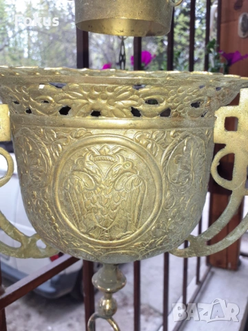 Огромно старо висящо кандило месинг кадило тамянник, снимка 4 - Антикварни и старинни предмети - 54220492