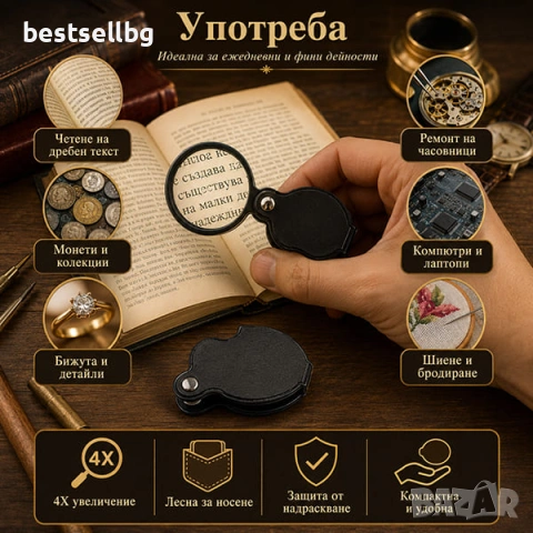 Мини джобна сгъваема ръчна лупа за четене работа монети увеличение, снимка 2 - Други инструменти - 29262868