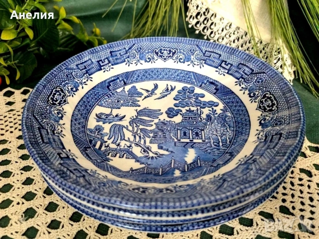 Англия в синьо дизайн синя върба, снимка 5 - Чинии - 55042625