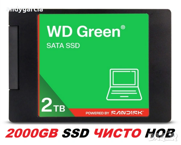 2TB SSD WD  Green by SanDisk SATA III  2.5"  ЧИСТО НОВ, WDS200T5G0A SSD диск за лаптоп или настолен