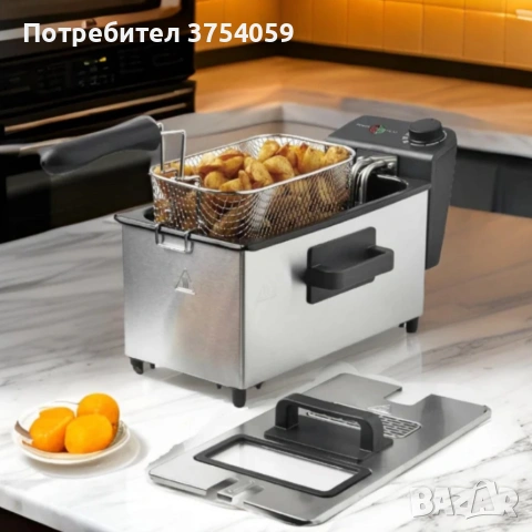 Електрически фритюрник 2000W, неръждаема стомана, регулируема температура, прозрачен капак, снимка 7 - Фритюрници - 55161516