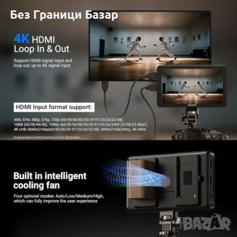 Нов NEEWER F600 7'' полеви монитор 2400 nits, 7 инча, 4K HDMI, 3D LUT, тъч екран, снимка 4 - Чанти, стативи, аксесоари - 55583739