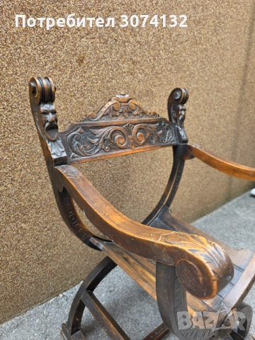 Ретро кресло с дърворезба , снимка 3 - Дивани и мека мебел - 54264155