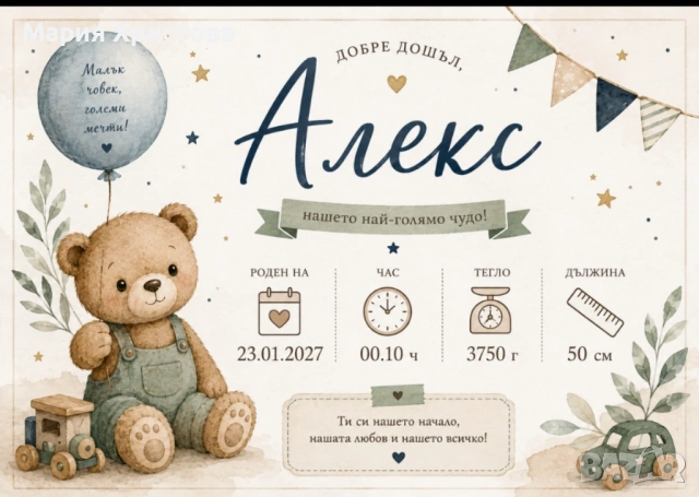 Бебешка визитка , снимка 2 - Други - 54574470