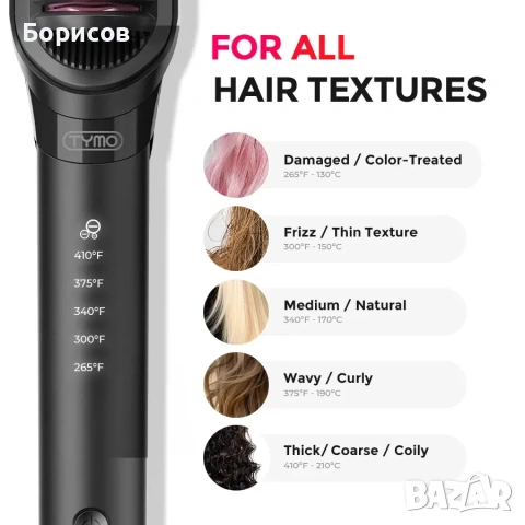 Четка преса за коса TYMO Flipro Hair Straightener Brush 2 in 1 200M Ions Ceramic Black, снимка 5 - Преси за коса - 55146151