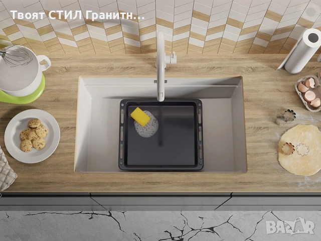 Бяла кухненска мивка за вграждане под плот Прага 80 Level 760 x 470 мм, снимка 2 - Мивки - 53994857