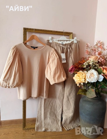 ZARA Дамски панталон от лен и тениска, снимка 13 - Панталони - 54003868