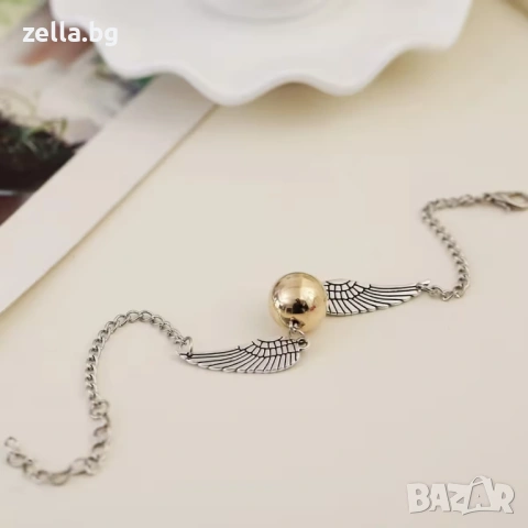 Гривна Harry Potter Golden Snitch & Deathly Hallows – Златиста/Сребриста, Метална сплав, 23 см 10122, снимка 13 - Гривни - 54658626