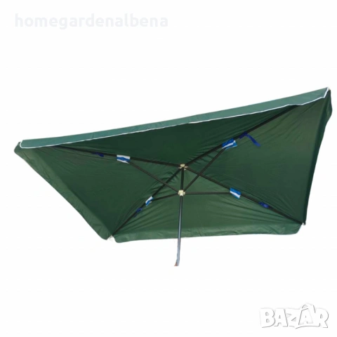 Градински чадър 300x260 см – Зелен плат с черна основа, снимка 5 - Градински мебели, декорация  - 54076964