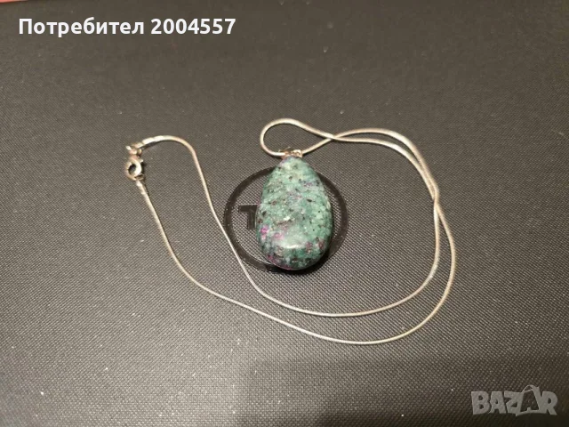 Масивно колие от естествен камък Рубин в цоизит с верижка, снимка 2 - Колиета, медальони, синджири - 55383397