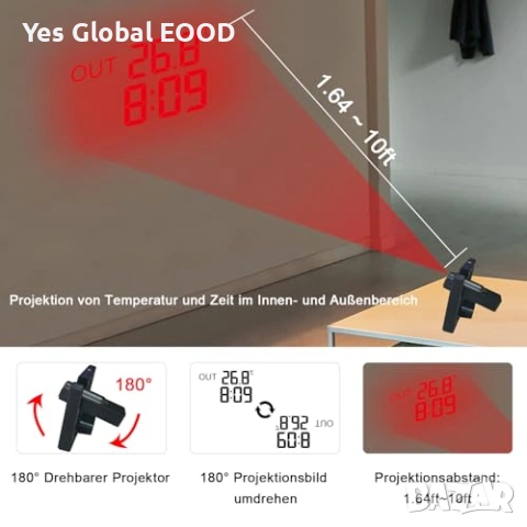 KETOTEK метео станция с проектор, DCF, 3 сензора, снимка 2 - Друга електроника - 54038561