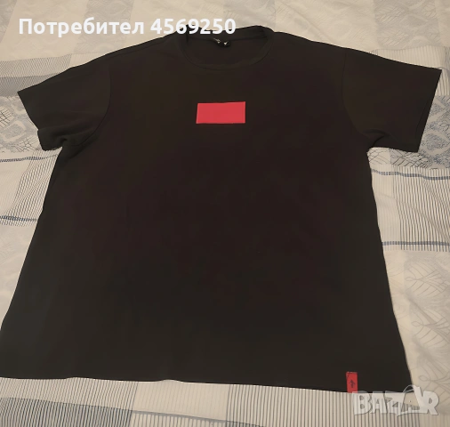 Черна памучна тениска Icono Couture с червено лого размер S