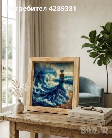 Диамантен Гоблен „Морска муза“ – с РАМКА от светло дърво