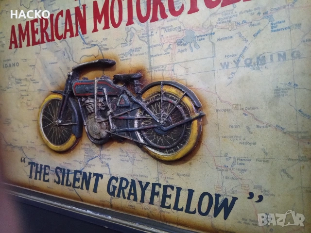 Стенно 3 ДЕ Пано с Ретро Мотоциклет Harley-Davidson "Silent Gray Fellow" от 1911г., снимка 8 - Пана - 54595367