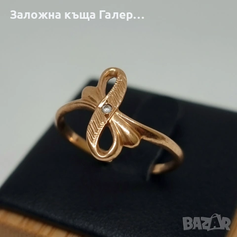 Стилен златен пръстен с фианит – 585 проба - 1,63г, снимка 4 - Пръстени - 54215041